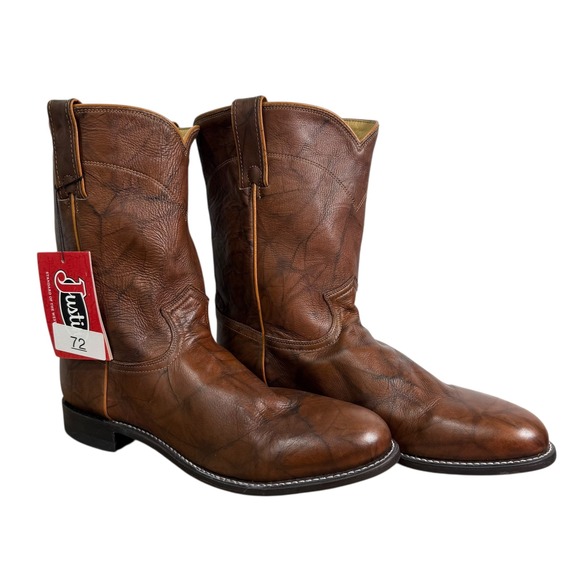 Justin Classic Mens Roper Leather Cowboy Boots Style 3163 Brown Size 12B Western - Picture 2 of 7